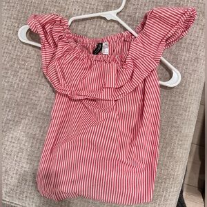 H&M Red Striped Ruffle Blouse